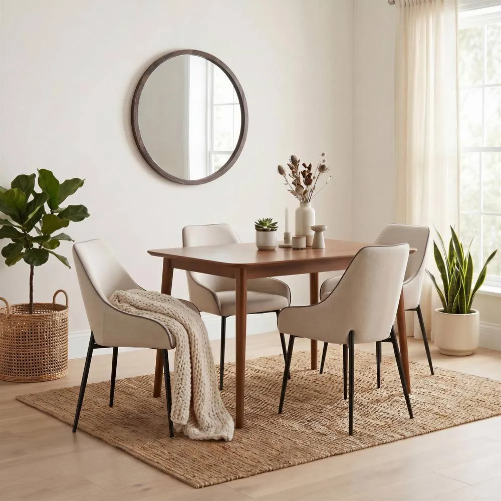 FurnitureboxUK Lynton Walnut Effect Wood Dining Table with 4 Cream Beaumont Chairs