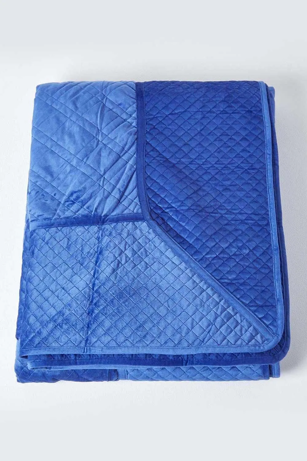 Homescapes Luxury Quilted Velvet Bedspread Geometric Pattern Throw in Navy 2