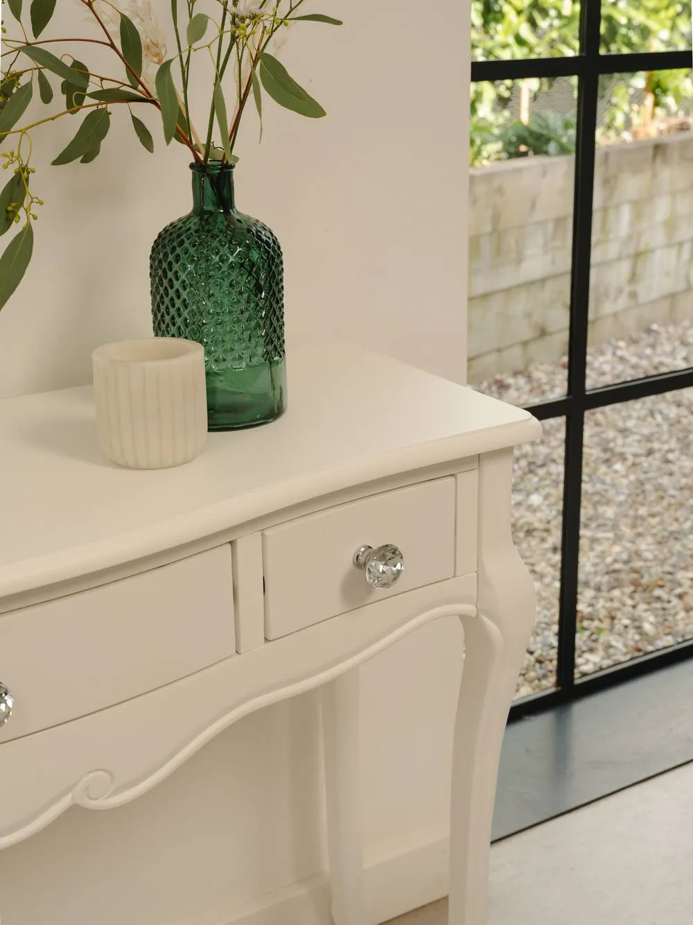 Statement Furniture Juliette Vintage Chic Dressing Table with Crystal Handles in White 2