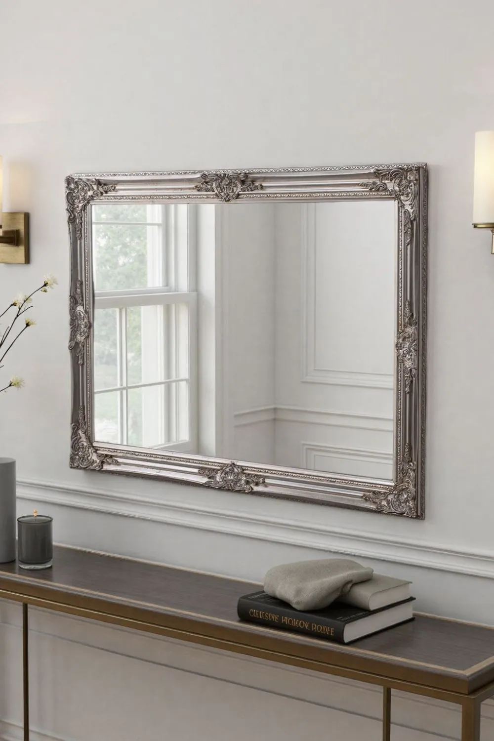 Yearn Mirrors Decorative Silver Mirror 104 x 74cm in Metallic Silver