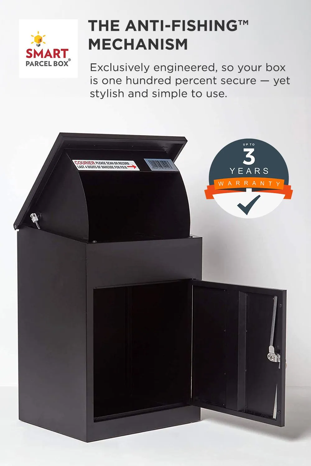 Homescapes Smart Parcel Box® Medium Front Access Secure Delivery Box in Black 3