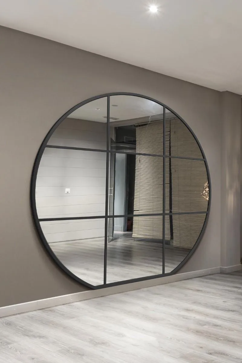 MirrorOutlet Black Framed Flat Bottom Circular Window Wall Mirror (189CM X 180CM)