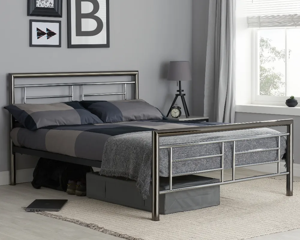 Montana - Double - Metal Bed - Chrome and Nickel - Metal - 4ft6 - Happy Beds