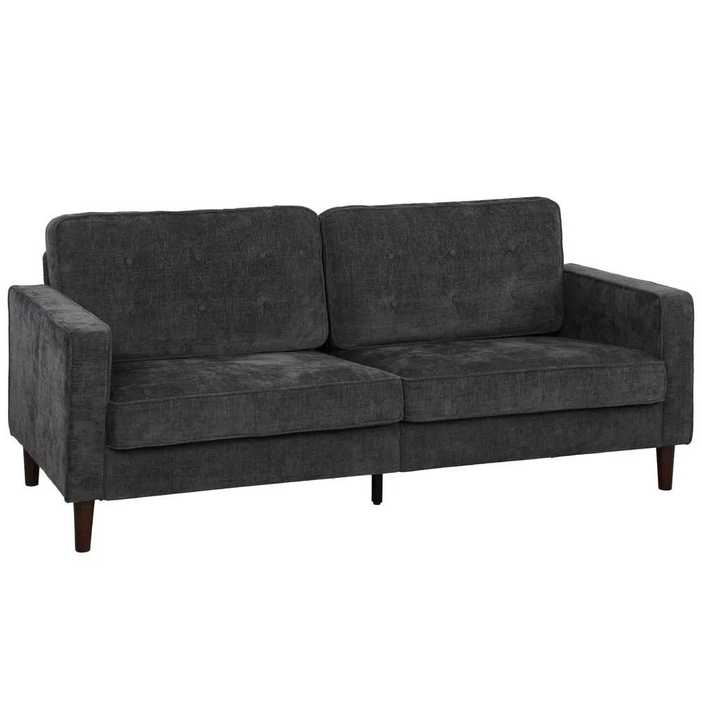 HOMCOM 3 Seater Sofa with Button Tufting Wood Legs, Dark Grey 2