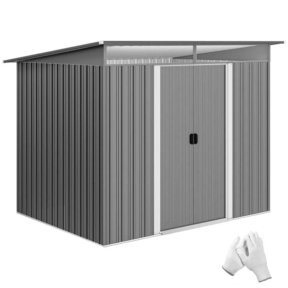 OUTSUNNY Garden Shed Outdoor Storage Tool Organiser w/ Double Sliding Door in Grey 2