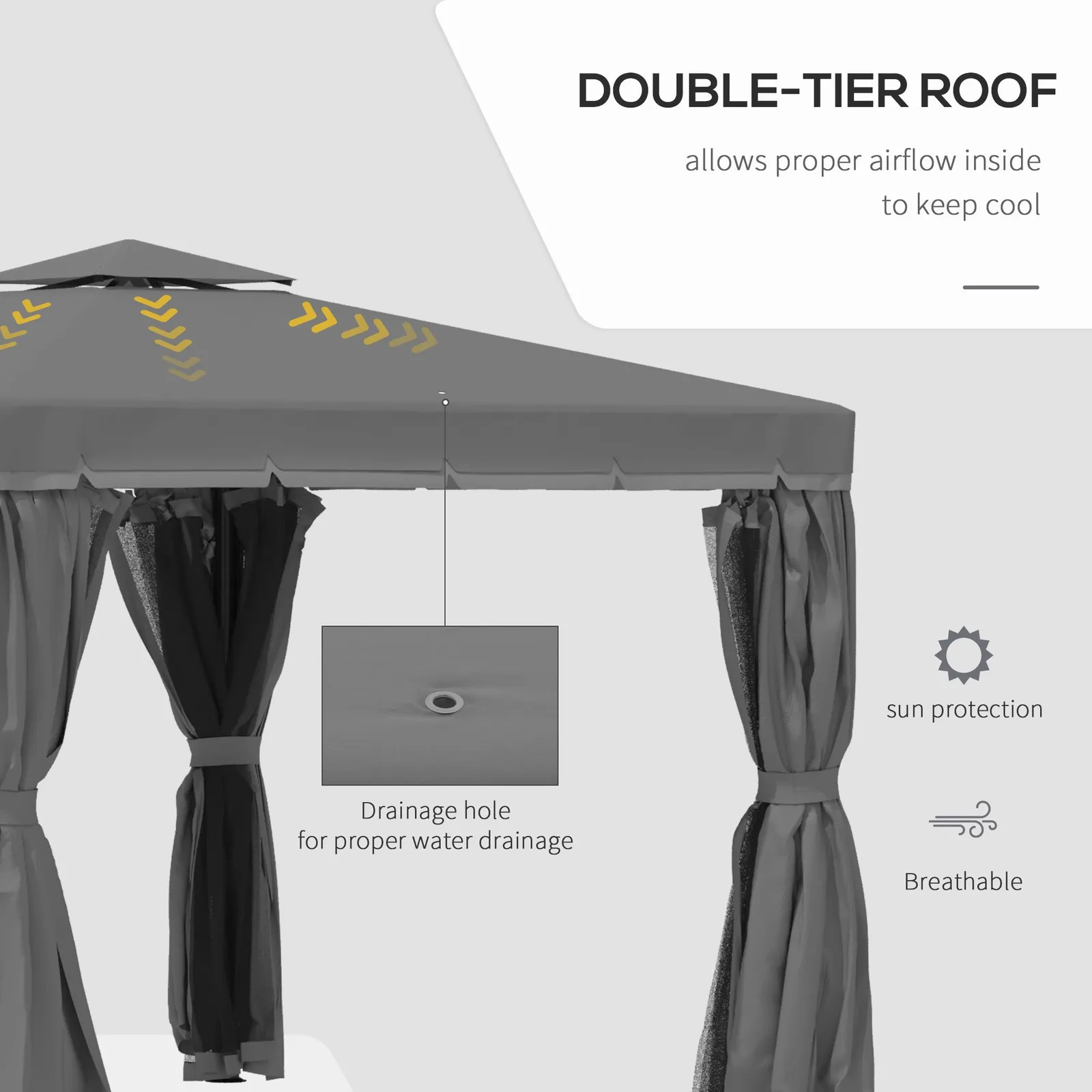 OUTSUNNY 3 x 3(m) Patio Gazebo Garden Shelter w/ Mosquito Netting in Grey 4