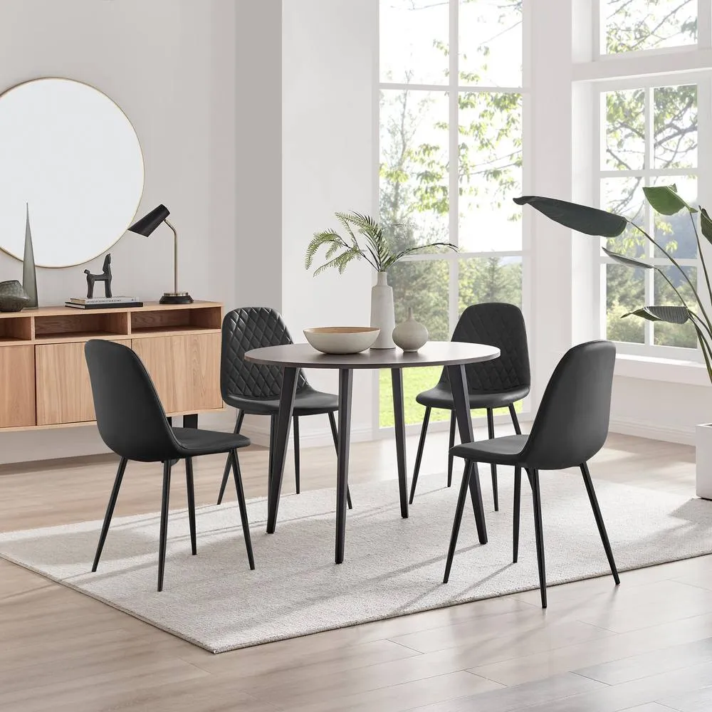 FurnitureboxUK Koko Walnut Effect Round Dining Table & 4 Corona Chairs in Black