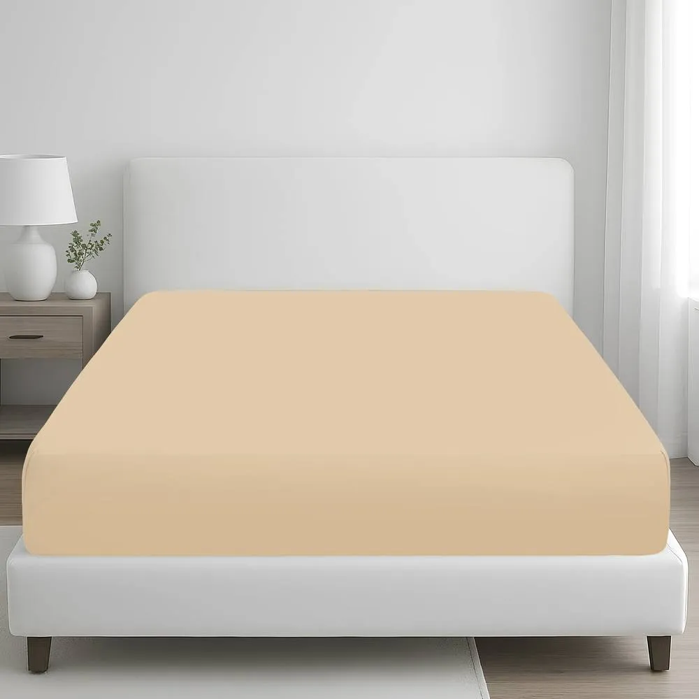 Grace 100% Egyptian Cotton 35cm Extra Deep Pocket Fitted Sheets in Beige