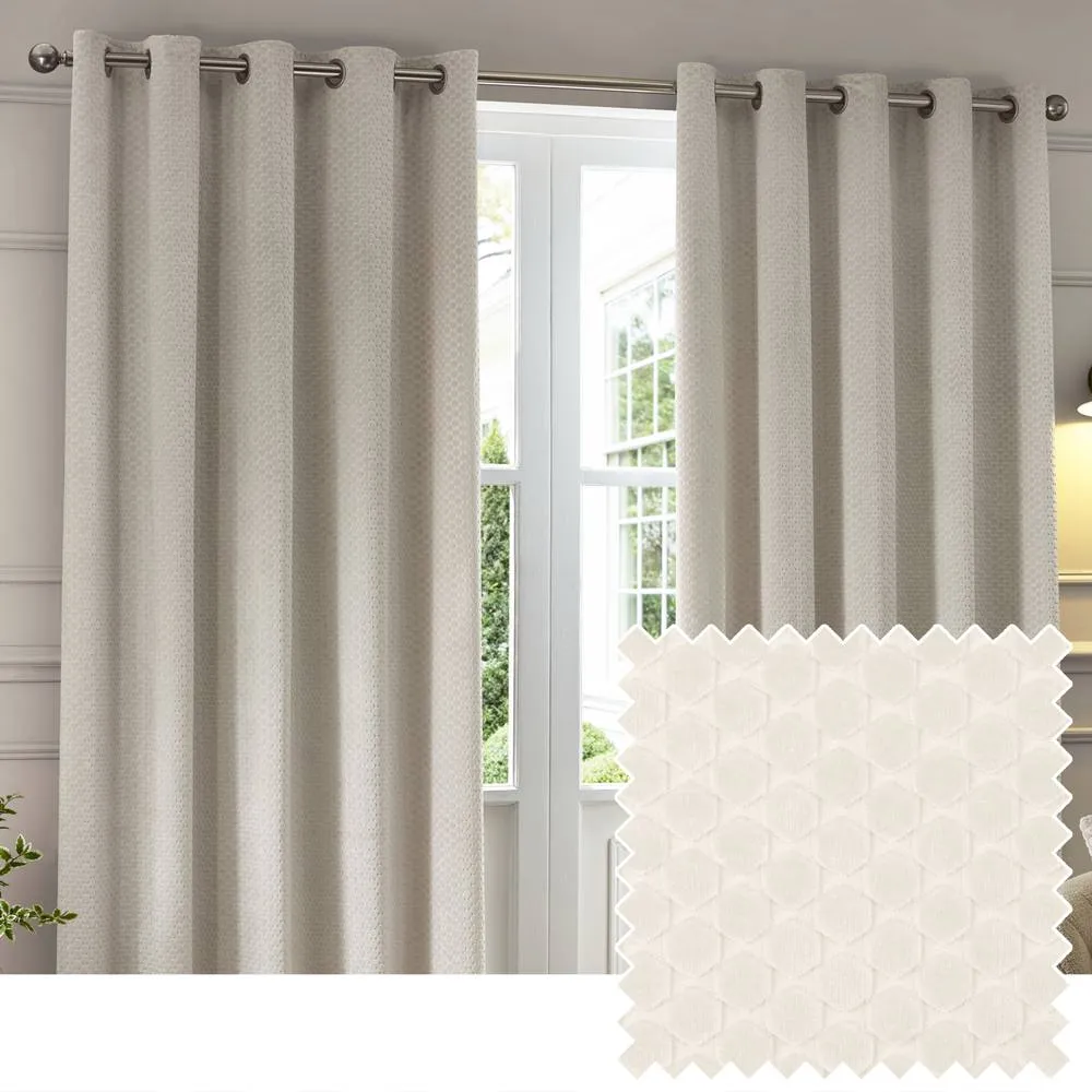 Paoletti Neptune Fully Lined Velvet Eyelet Curtain Pair in Ivory 1