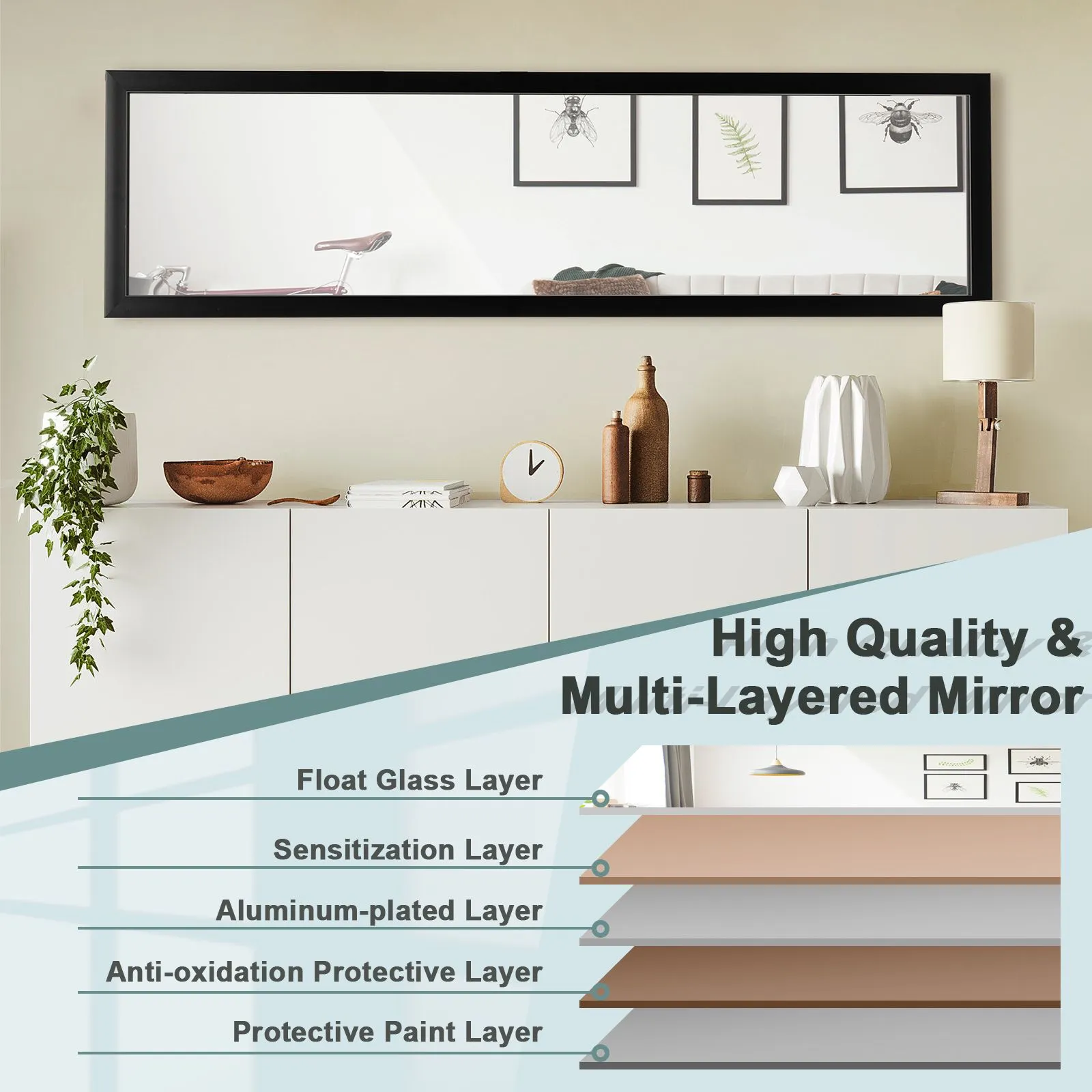 Costway Full Length Mirror Full Body Over the Door Dressing Mirror Door & Wall Hanging in Black 4