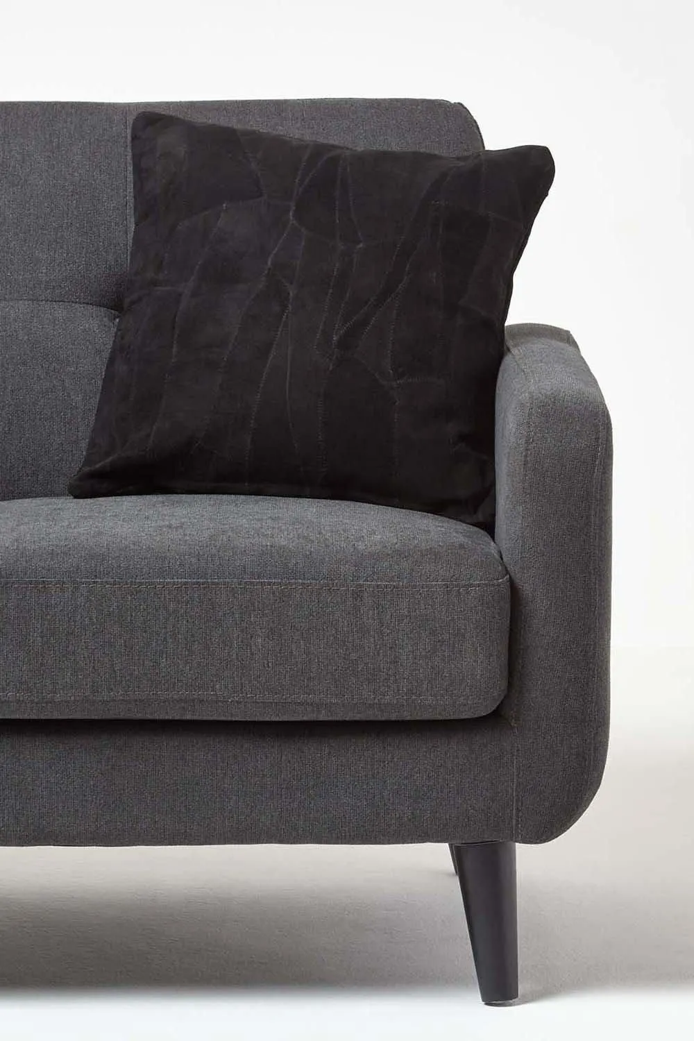 Homescapes Real Leather Suede Cushion with Feather Filling in Black 4