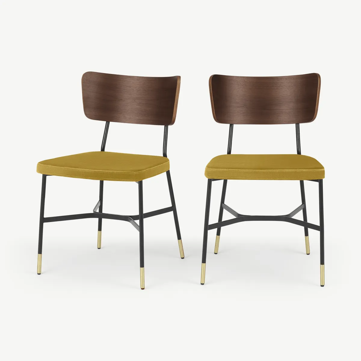 Set of 2 Amalyn Dining Chairs, Walnut and Vintage Gold Velvet