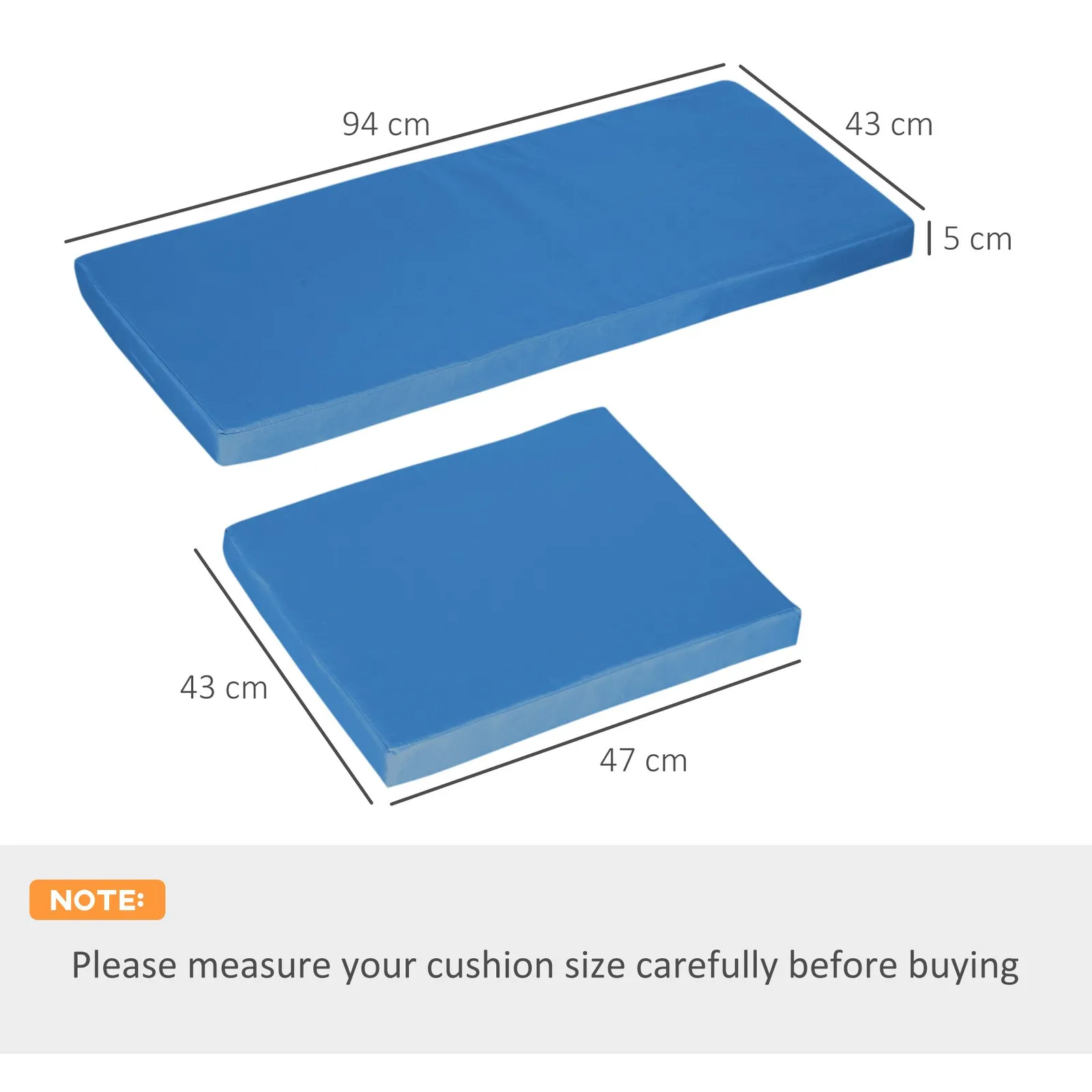OUTSUNNY 3PCs Rattan Garden Seat Cushions Pads for Patio Furniture Sky Blue in Light Blue 3