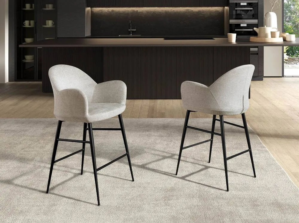 Angel Cerda Light Grey Fabric Stool with Armrests (Model ) 3