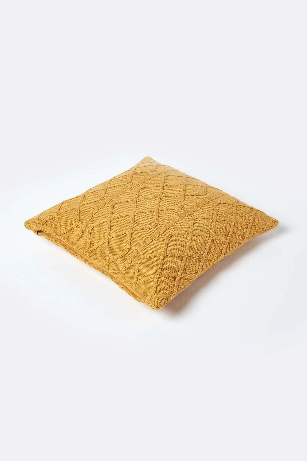 Homescapes Diamond Cable Knit Cushion Cover in Mustard 3