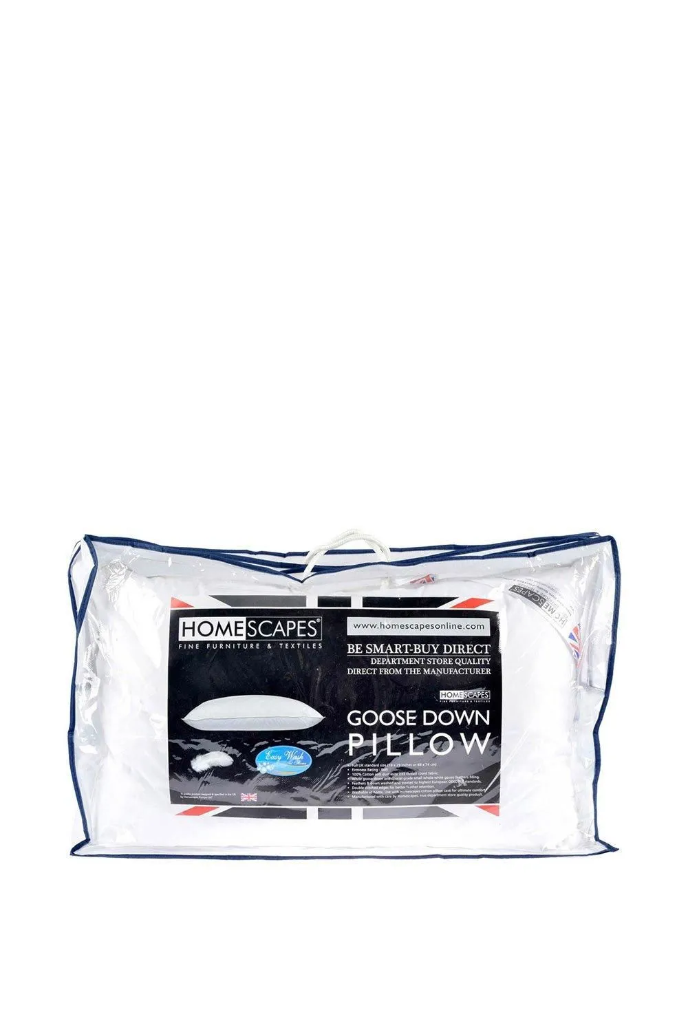 Homescapes Luxury Goose Down Pillow Soft, Breathable & Hypoallergenic in White
