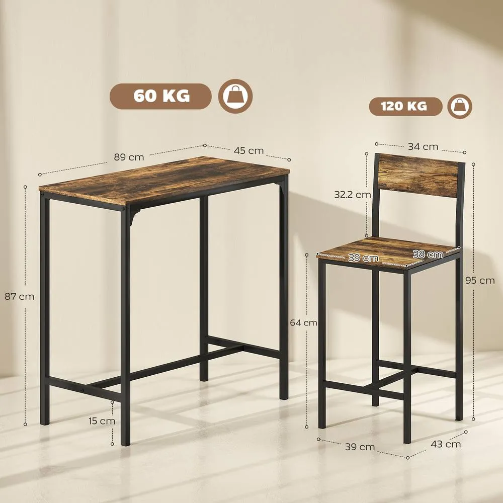 HOMCOM 3-Piece Bar Table Set with 2 Stools, Footrest in Dark Brown 3