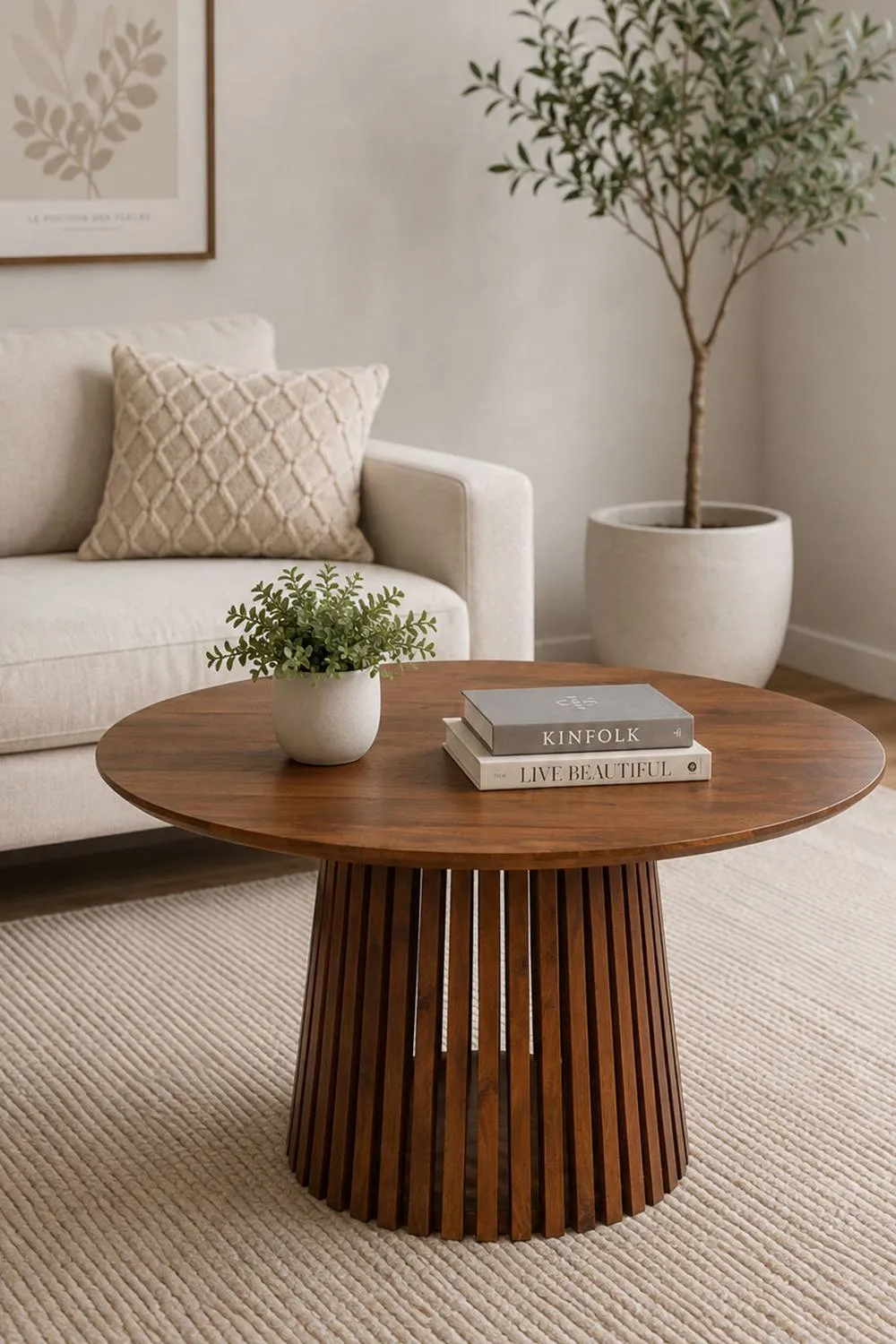 IH Design Tackley Mango Wood Round Dining Table with Flared Base in Brown