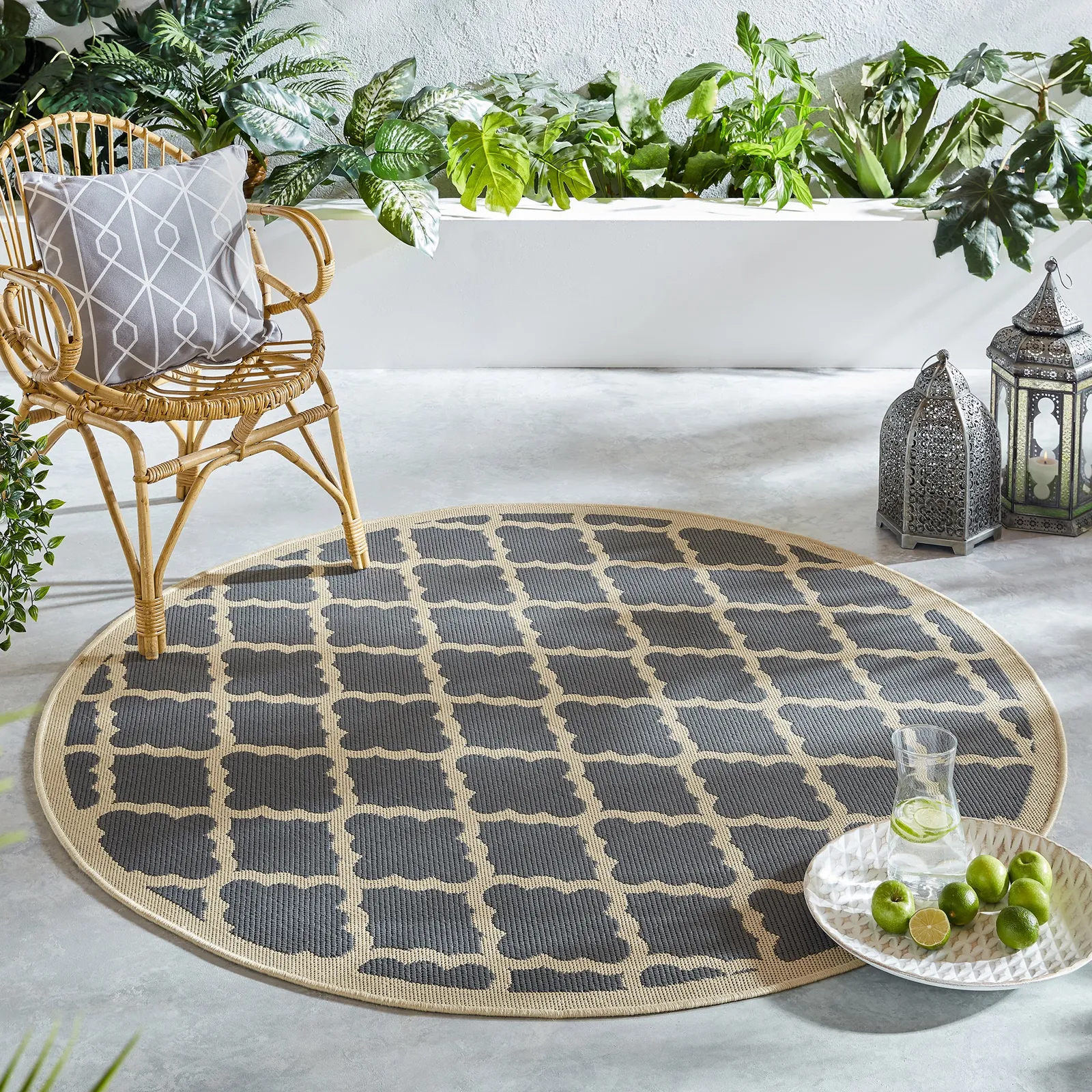 Padua Circle Geometric Indoor Outdoor Rug Grey/Brown