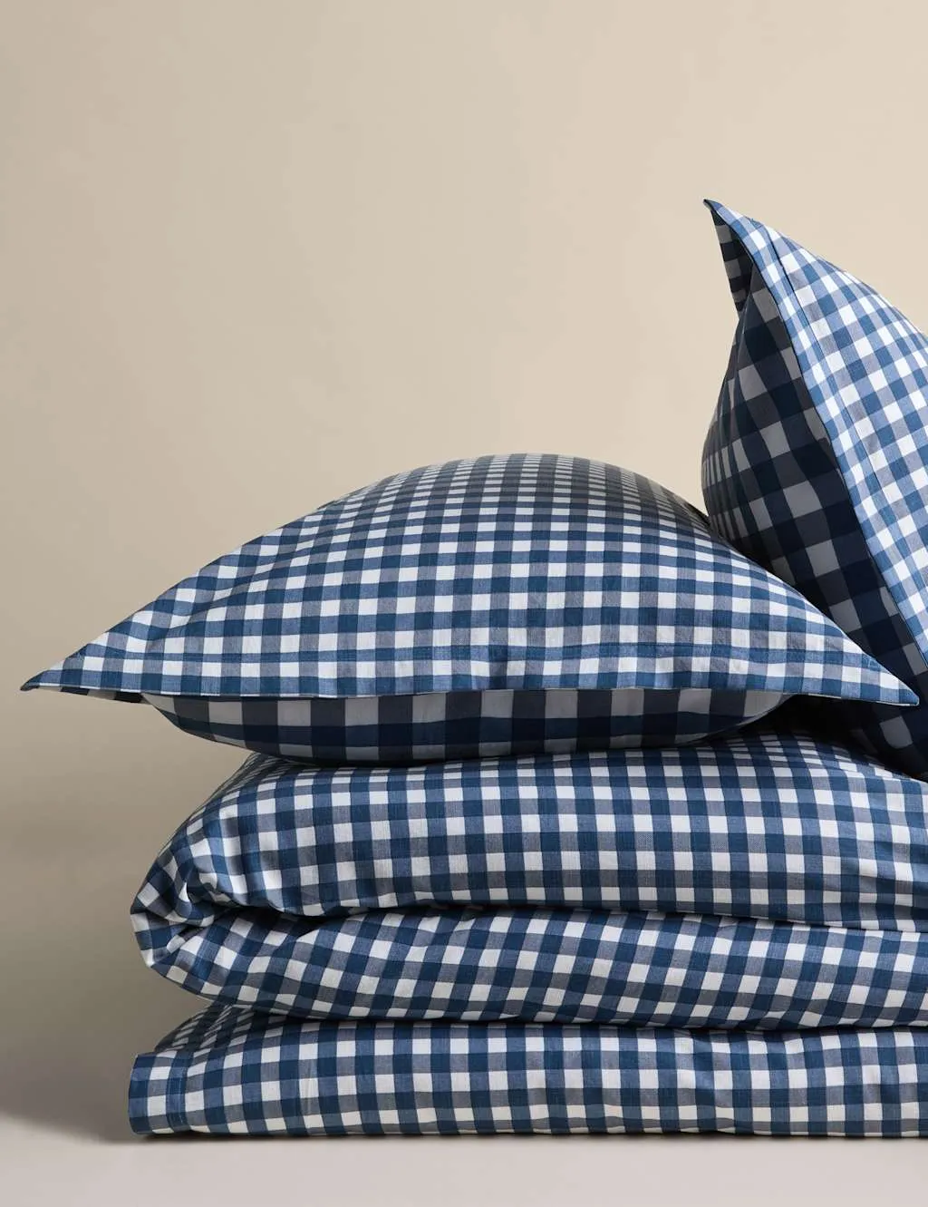 M&S Pure Cotton Gingham Reversible Bedding Set Slate Blue