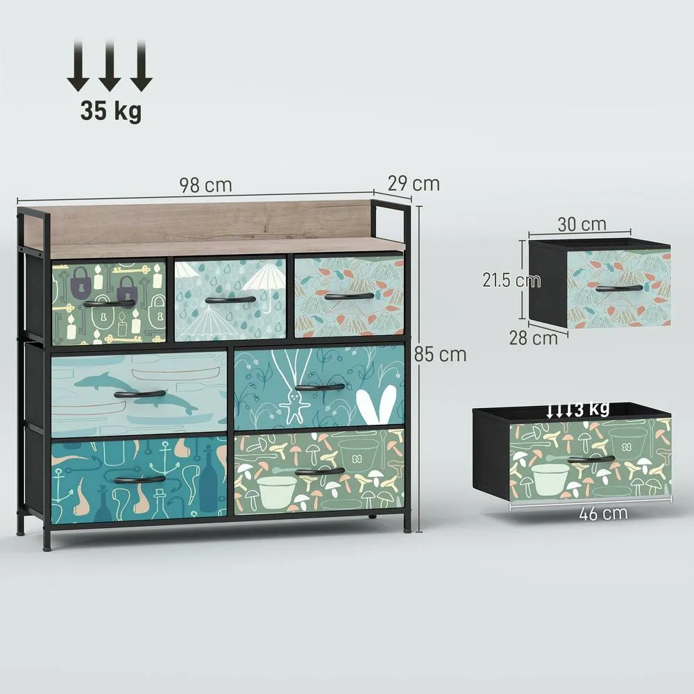HOMCOM Chest of Drawers for Bedroom, Fabric Dresser with Shelf in Blue 3