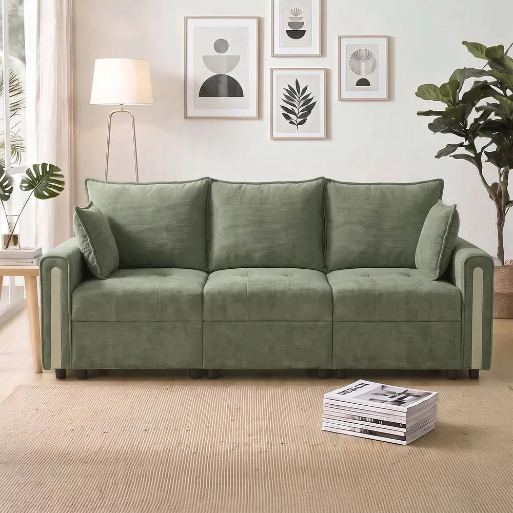 HOMCOM 3 Seater Sofa with Lift-Up Storage, 228 cm Velvet Couch, Dark Green 2