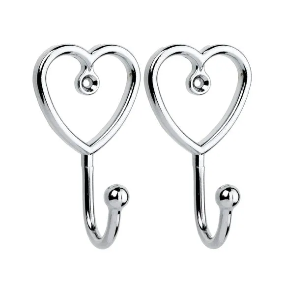 Pack of 2 Chrome Heart Curtain Hooks