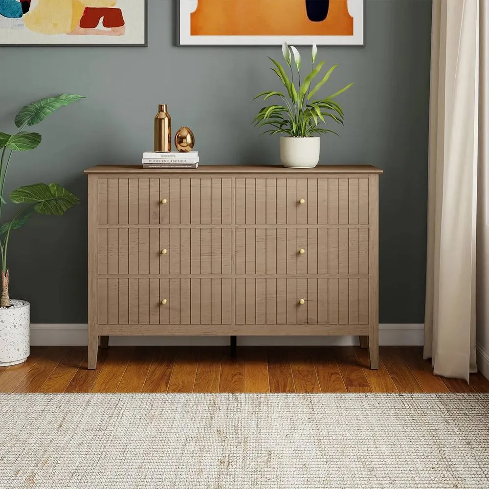 Melody Maison Large 6 Drawer Chest Of Drawers - Hales Pale Wood Range in Light Brown