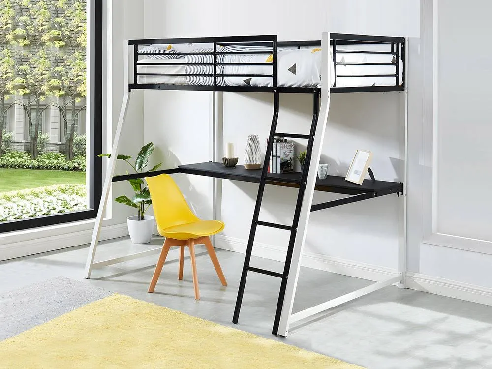 Vente-unique High Sleeper Bed 90 X 190 Cm - Integrated Desk - Black & White 3