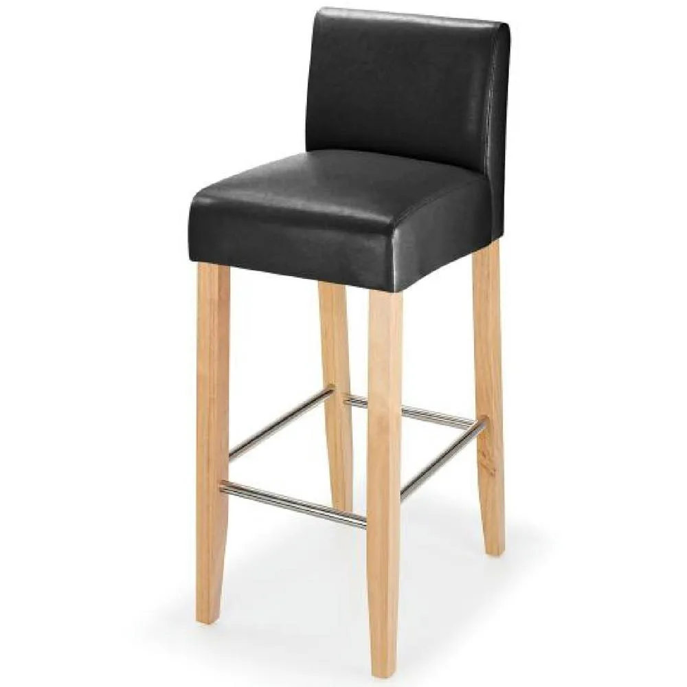netfurniture Stenory Black Padded Kitchen Breakfast Bar Stool Wooden Frame & Legs 6
