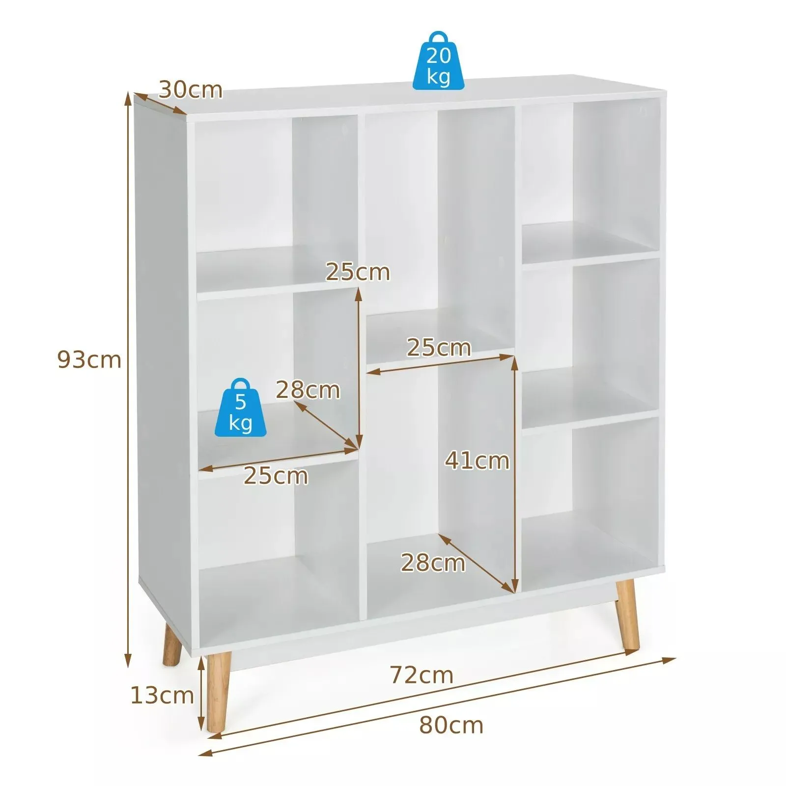 Costway 8-Cube Storage Bookcase Wooden Bookshelf Side Cabinet Freestanding Display Rack in White 2