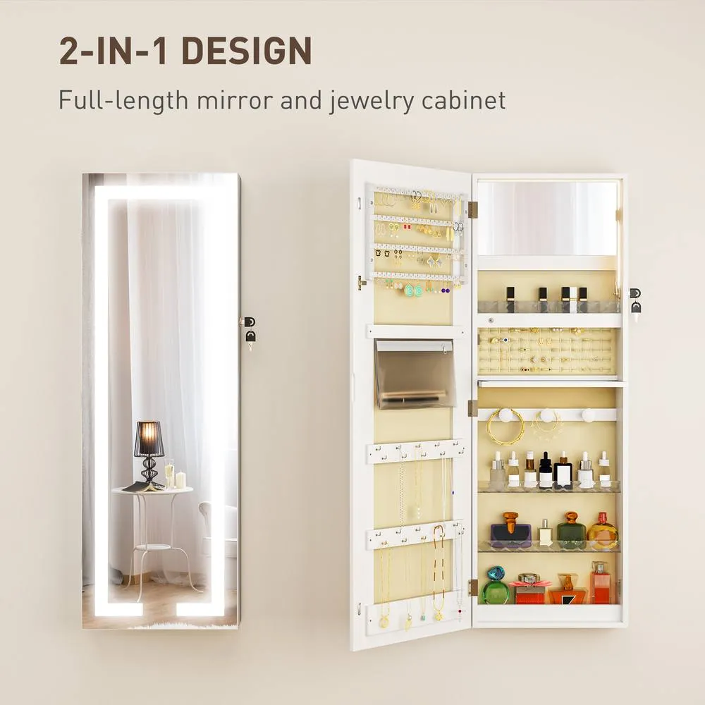 HOMCOM LED Mirror Jewellery Cabinet, Full Length Mirror with Storage, White 4