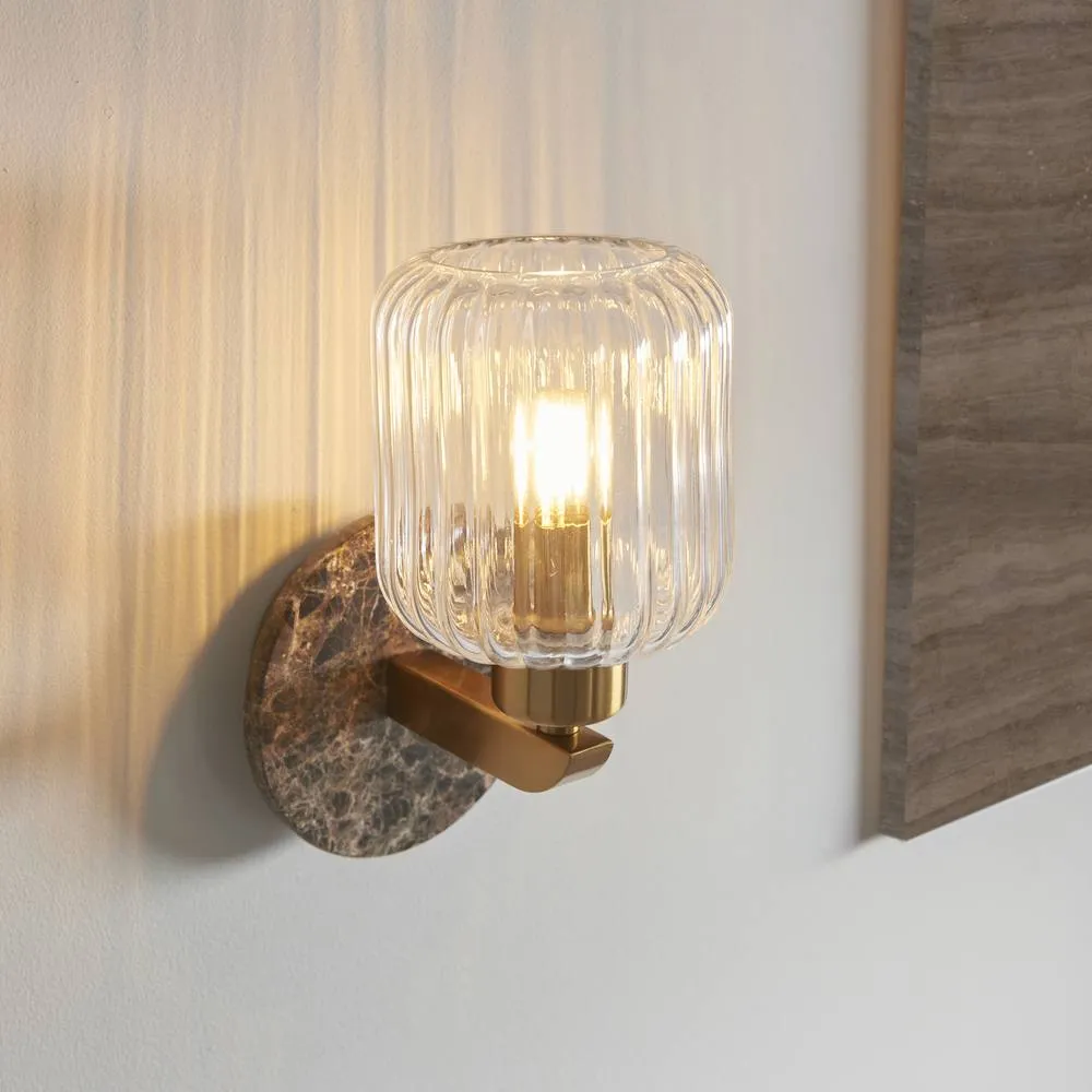 Netlighting Travi Ribbed Wall Lamp Brown Vintage Brass & Ribbed Glass E14 3