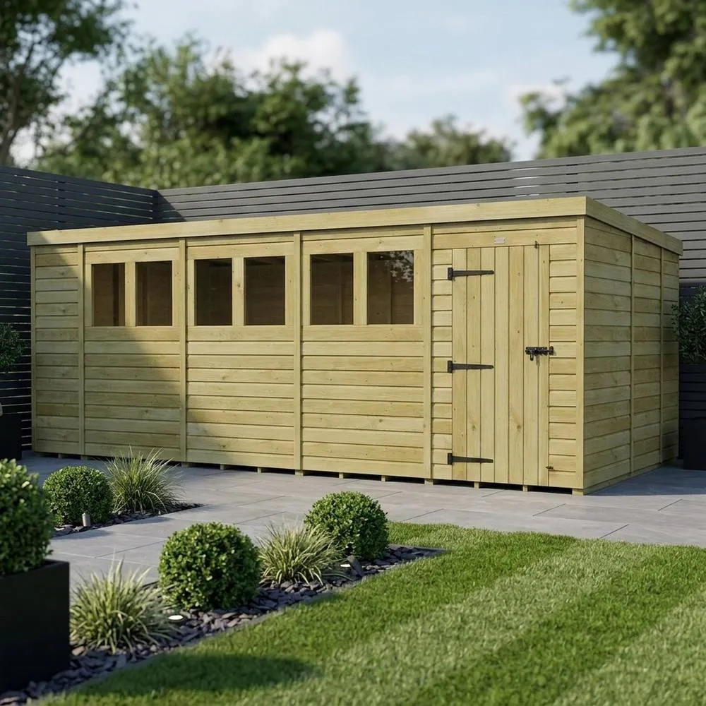 Buttercup Farm 18ft x 9ft Pent Garden Shed Single Door With Windows - Timber in Brown 2