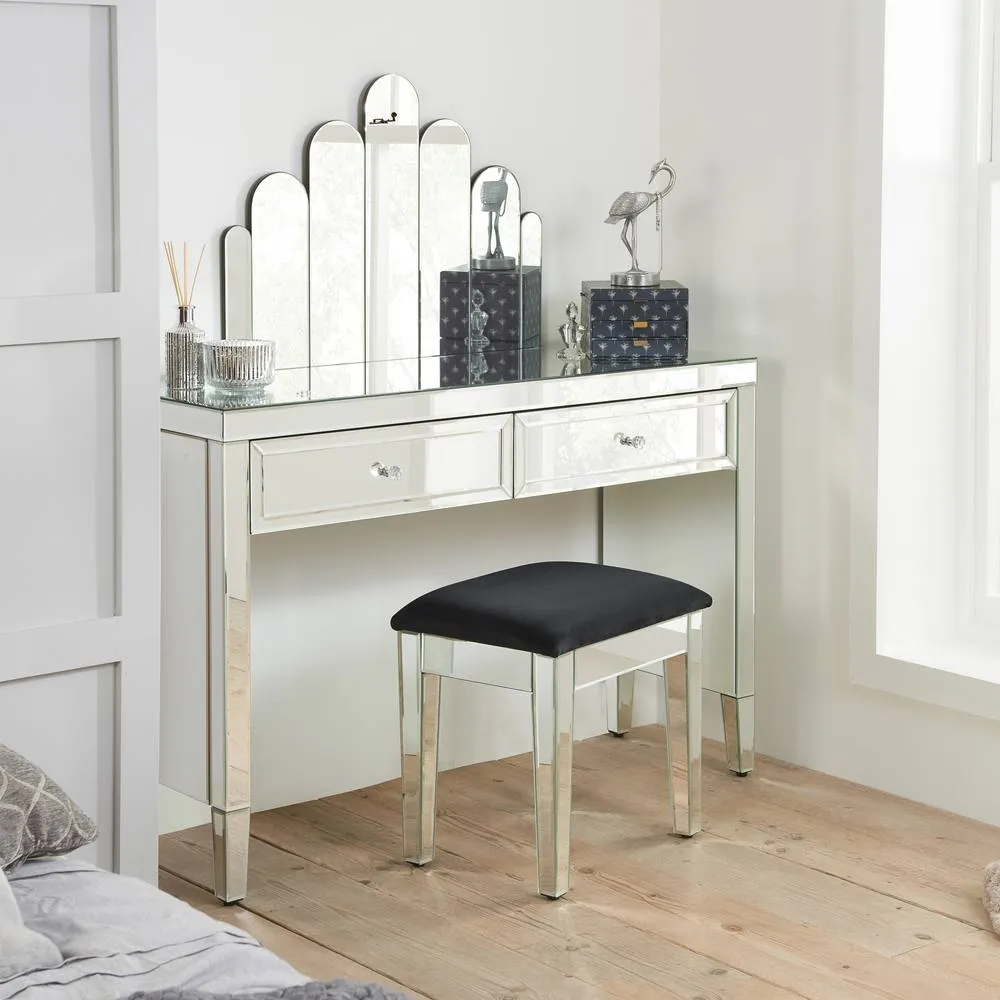Birlea Mirrored Console Valencia 2 Drawer Bevelled Mirror Dressing Table in Silver