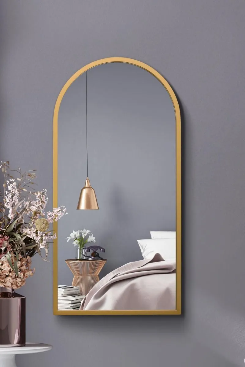 MirrorOutlet Gold Metal Framed Arched Wall Mirror 31" X 16" (80CM X 40CM)