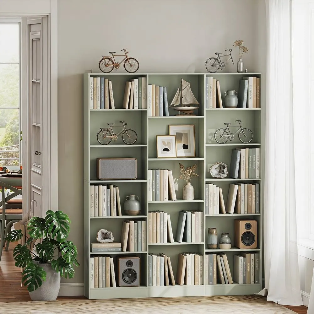 HOMCOM Bookcase Freestanding Open Storage Shelf with 17 Compartments in Light Green 2