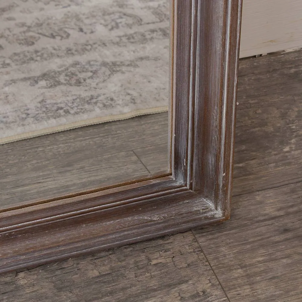 Melody Maison Slim Arched Washed Wooden Framed Leaner Mirror - 50cm X 140cm in Brown 3