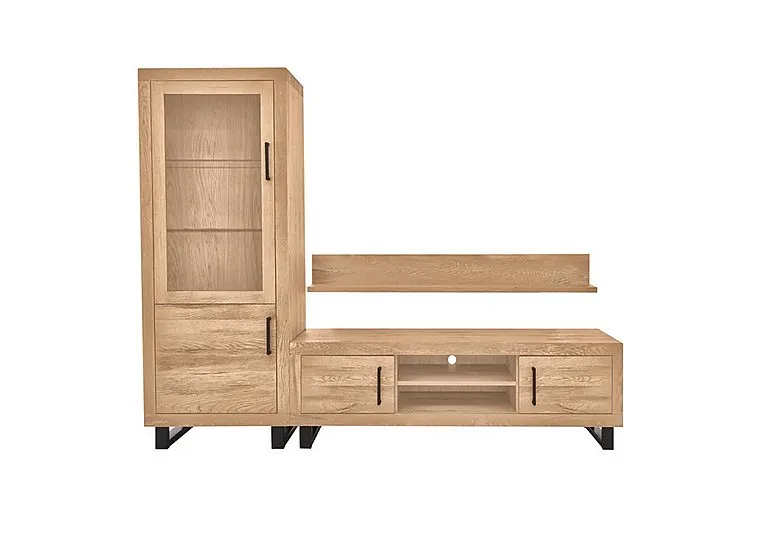 Terra Small Media Set with TV Unit, Small Left Hand Display Cabinet and 150cm Wall Shelf - Natura Bianca - Living Room Furniture - In Time for Christmas