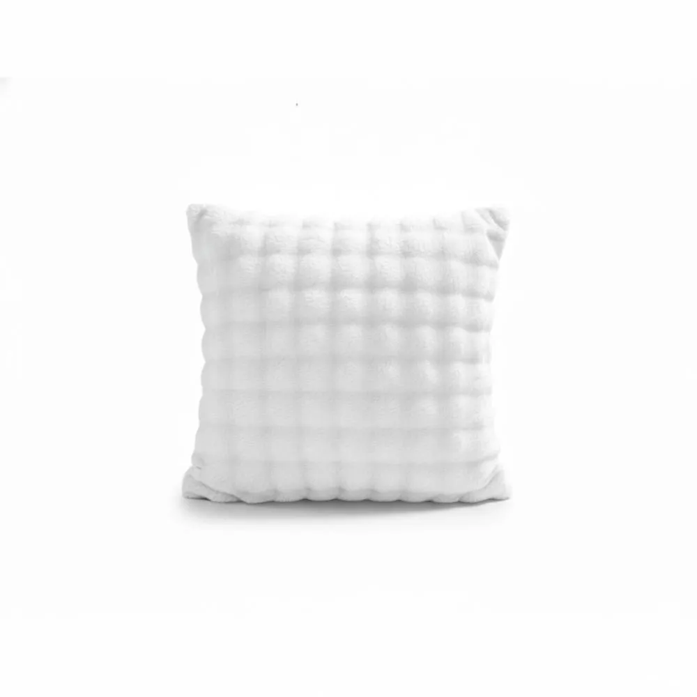 Snug City Square Teddy Design Cushion Cover Soft Plush Decorative Cushion Case in White