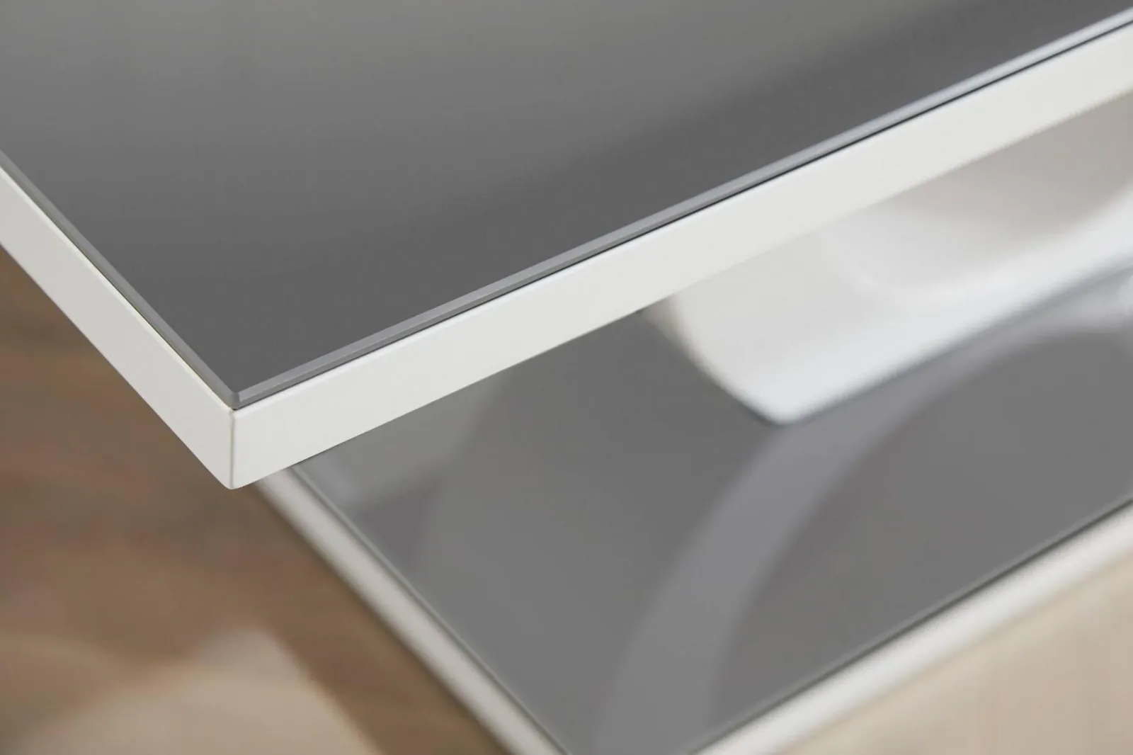 FurnitureboxUK Giovani Rectangular White High Gloss Coffee Table with Glass Top & Unique Halo Structural Plinth Base Design in Grey 3