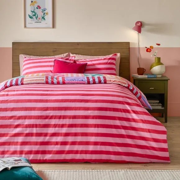 furn Ana Stripe Reversible Duvet Set Single, Multi 3