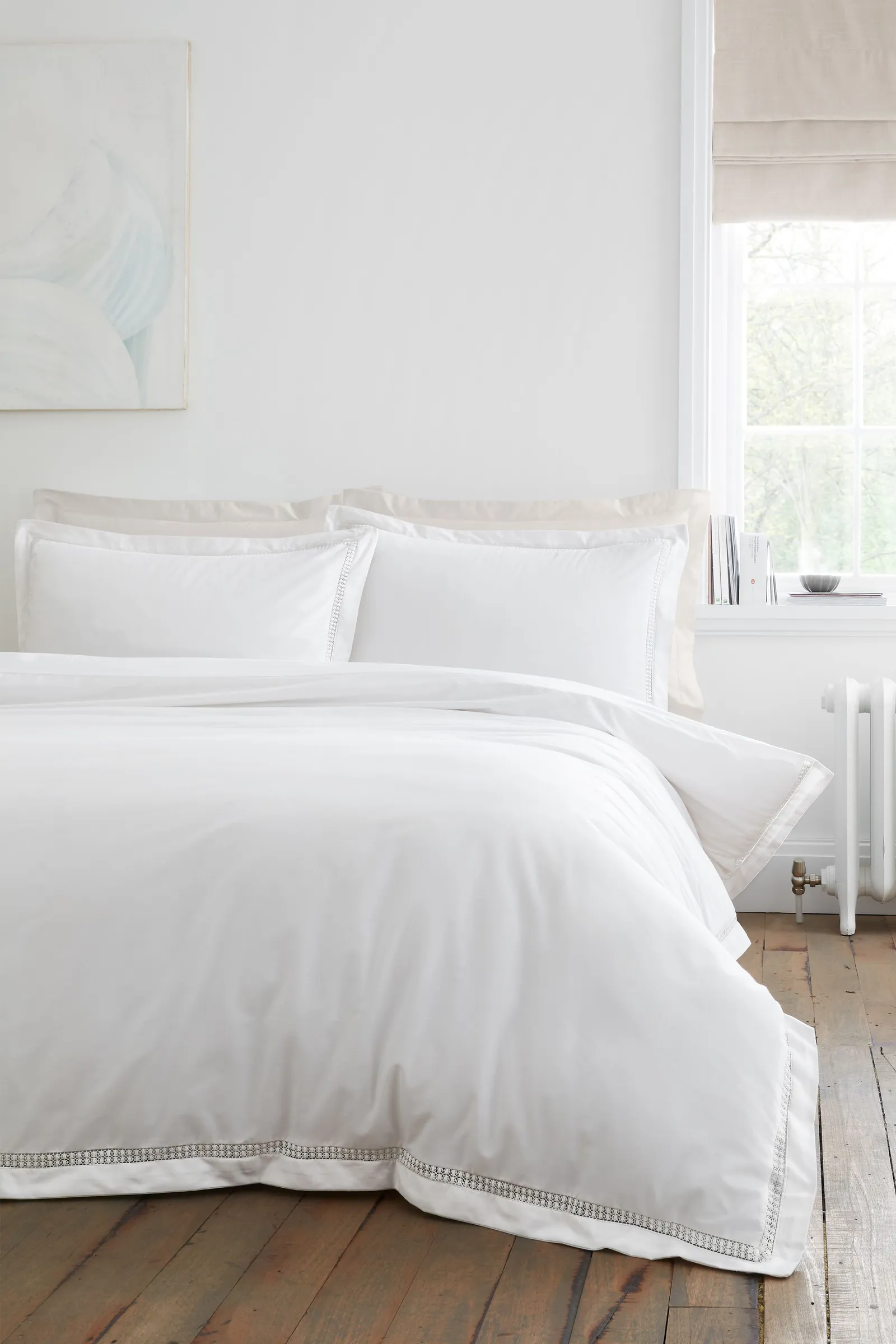 Bianca 'Oxford Lace' 200 Thread Count Cotton Duvet Cover Set in White