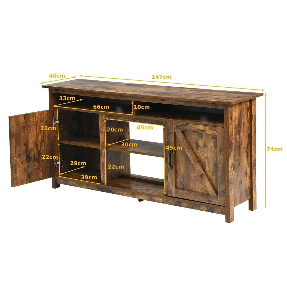 Costway Industrial TV Stand for TVs up to 65" Fireplace TV Stand Entertainment Center in Brown 2