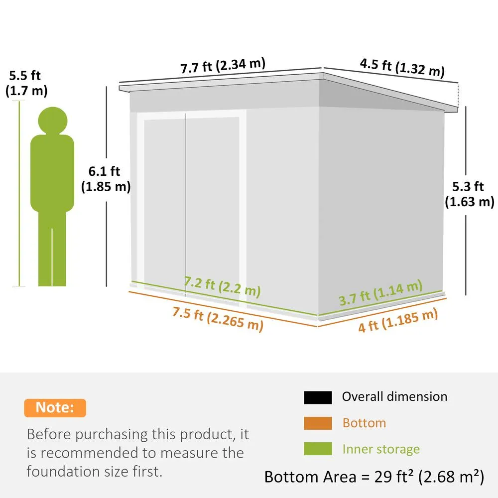 OUTSUNNY Outdoor Storage Shed, 7.5 x 4.3ft Metal Garden Shed in Green 3