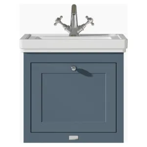 Bayswater Hartleigh Stiffkey Blue Traditional Wall HUng Vanity Unit & 1 Tap Hole White Recessed Basin - 500mm