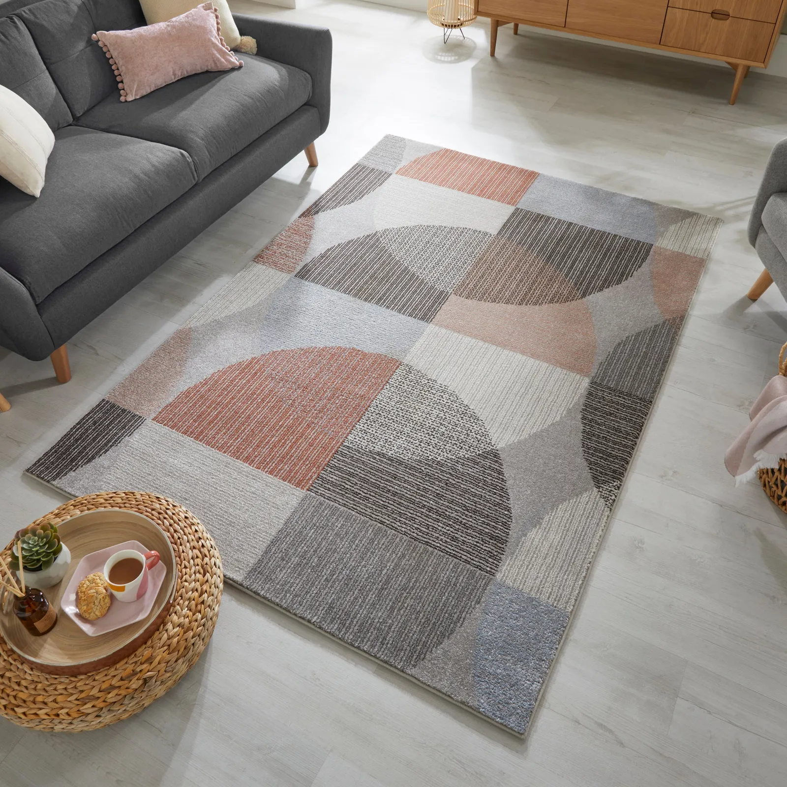 Centro Circles Rug Centro Circles Grey Pink