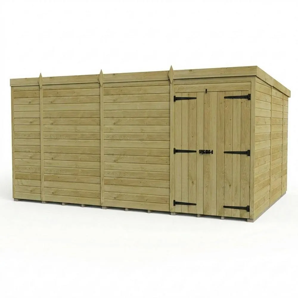 Buttercup Farm 14ft x 10ft Pent Garden Shed Double Door No Windows - Timber in Brown