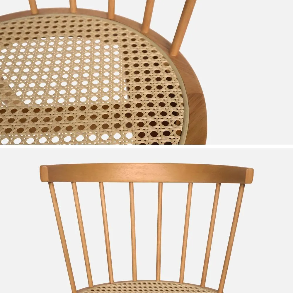 sweeek Set Of 4 Wooden & Caned Chairs in Light Brown 4