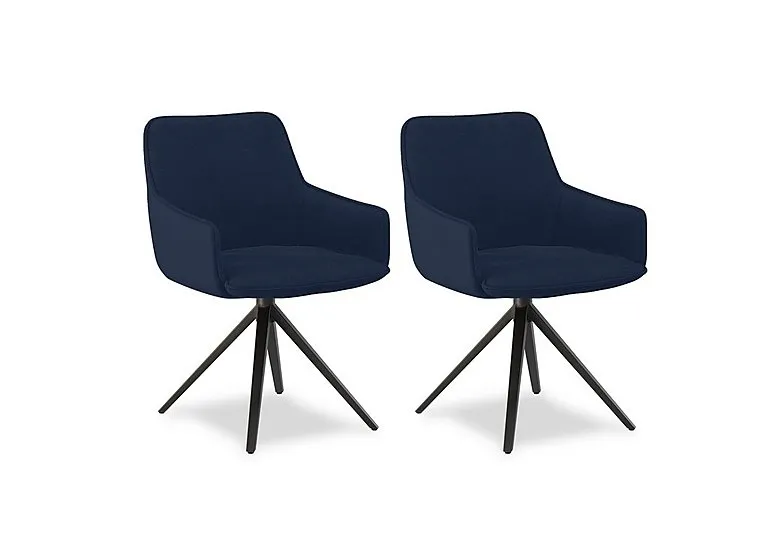 Jose Pair of Swivel Dining Arm Chairs - Navy